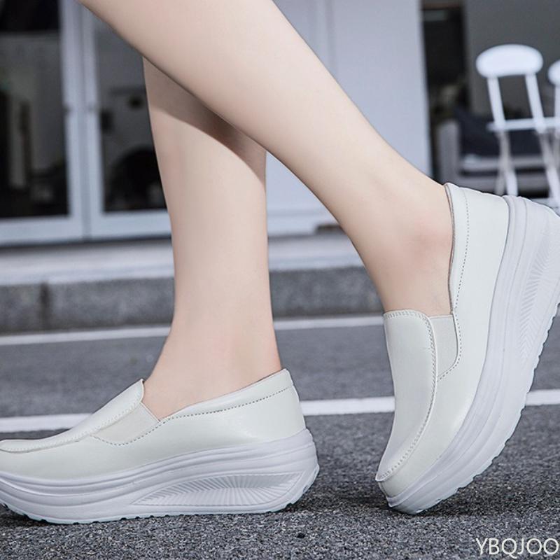 Spring Autumn New White Women'S Sports Shoes With Thick Sole Increased Height  Simple Comfortable Versatile Single Shoe