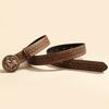 Vintage Western Style J Horse Round Buckle Belt, Embossed Brown PU Women's Belt, Ethnic Style Wear Decorative Belt