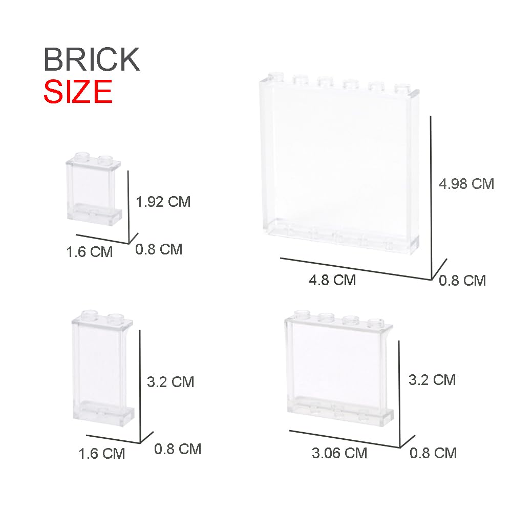 Clear Window 60 Transparent Building Blocks Home Compatible Classic Building Blocks Mixed Set, Accessories, (Transparent Sizes)