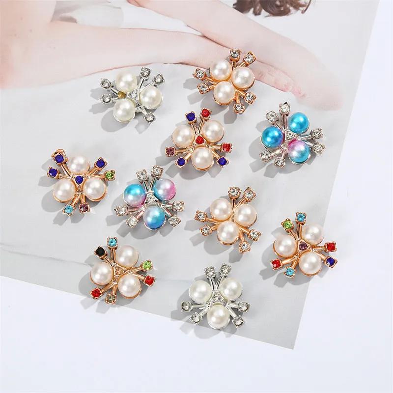 Rhinestone Buttons For Hair Pins Clothing 10Pcs Sparkling Pearl Flower Decorative Handmade DIY Crafts Apparel Sewing Accessories