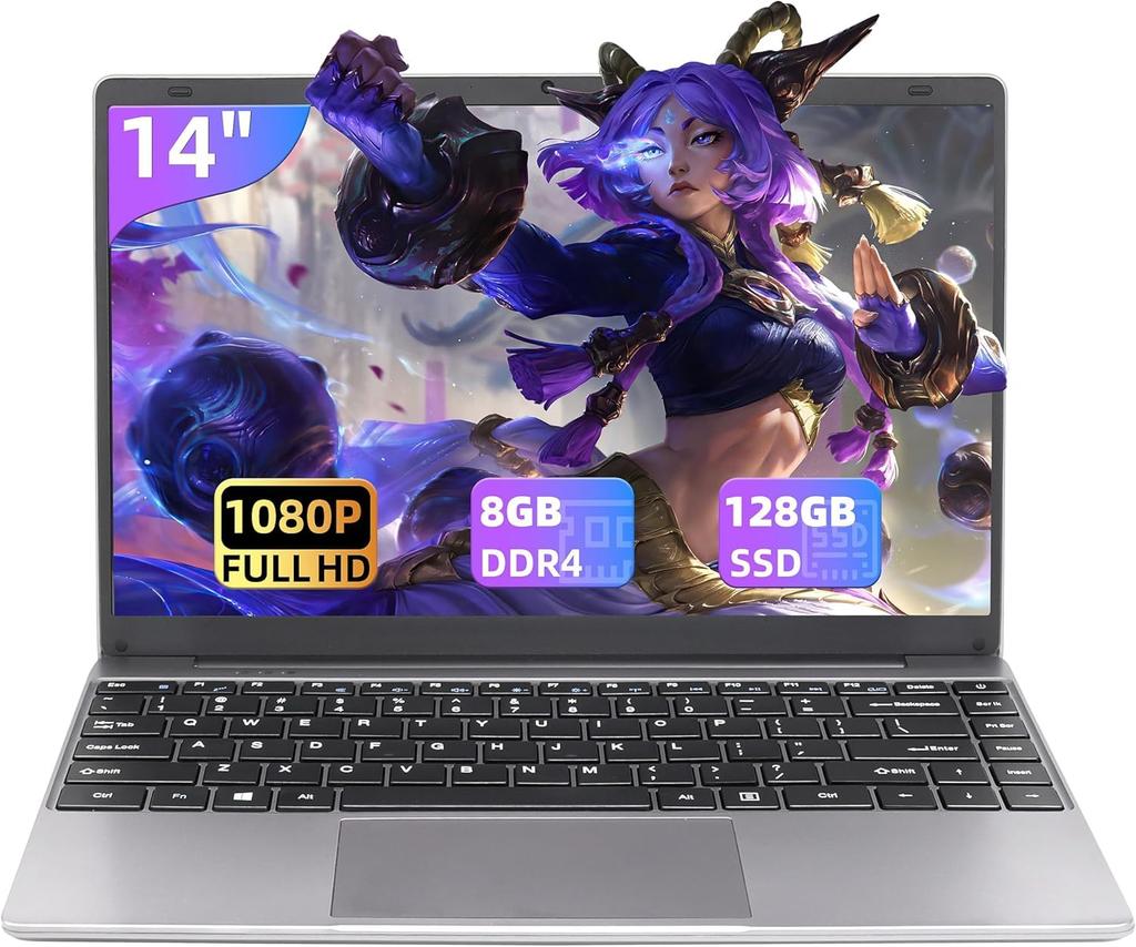 Laptop s MS Office Windows 11 IPS Tichý Celeron J4105 8GB DDR4 128GB Tichý Laptop s Japonskou Klávesnicí Dvojitý USB SSD Tenký a Lehký Design