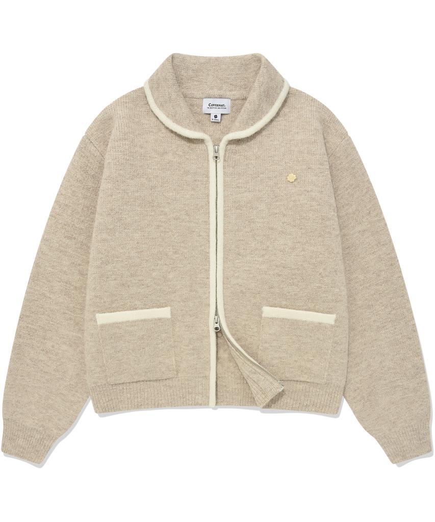 Covernat Woman Fluffy Zip-Up Cardigan Oatmeal