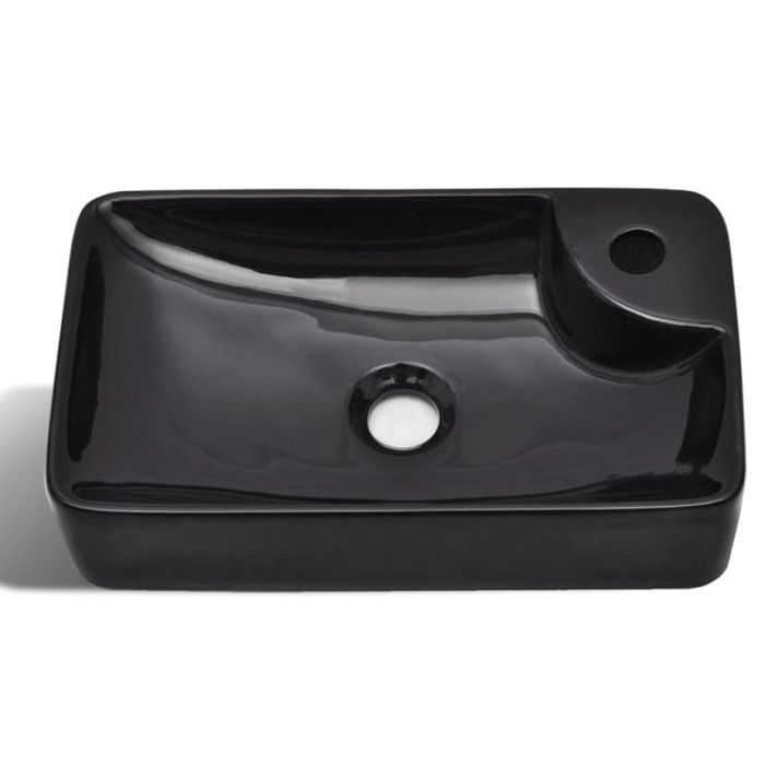 Vasque à trou pour robinet céramique Noir - VIDAXL - Rond - 40 cm - Finition haute brillance