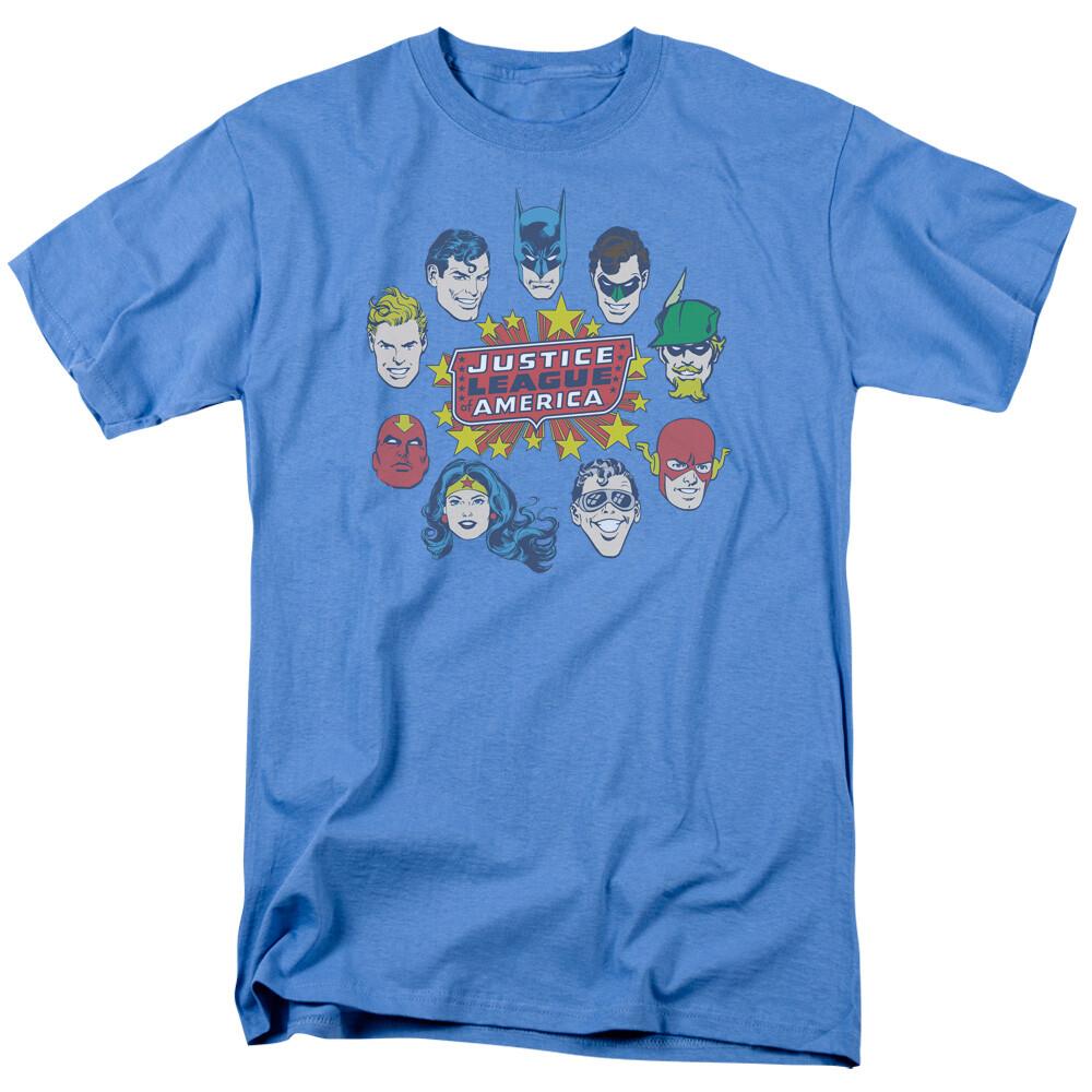 Justice League Justice Head Circle T Shirt Mens Licensed DC Comic Carolina Blue XL