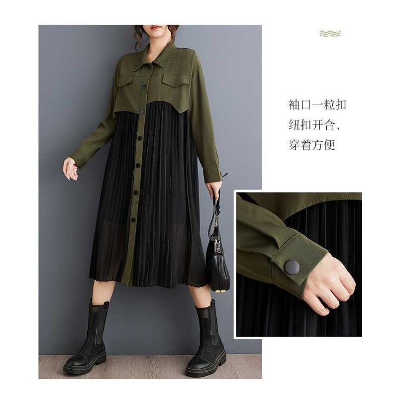 Niche Long Sleeve Loose Patchwork Pleated Dress
