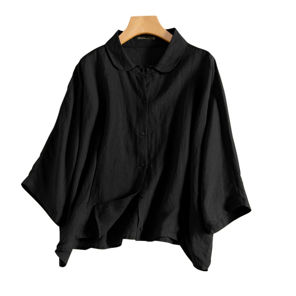 Summer Fashion Lapel Neck Shirt Women Elegant 3/4 Sleeve Blouse Work Buttons Down Tops Tunic Female Casual Loose Blusas