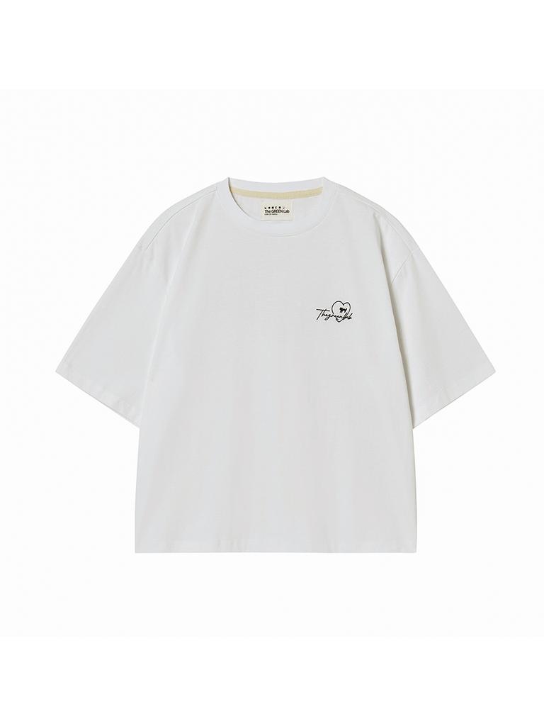THE GREEN LAB Heartcat Lace Short Sleeve T-Shirt [Light Beige]