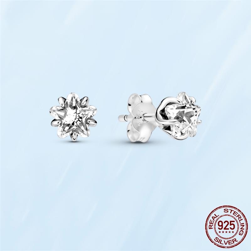 Real Original 925 Sterling Silver Daisy Flower Feather Hoop Heart Stud Earrings Fit Women Fashion Jewelry Engagement Party Gift