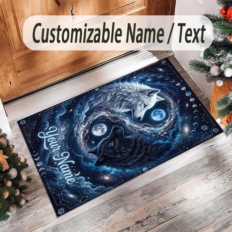 Covor de podea din catifea de cristal cu tematică vulpe, personalizat cu nume și text, covor cald pentru decorarea casei