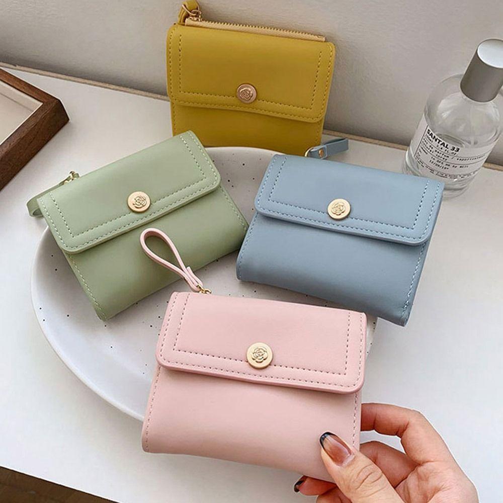 Solid Color Trifold Wallet Minimalist Student Purse Simple Women's Wallet  Card Holder