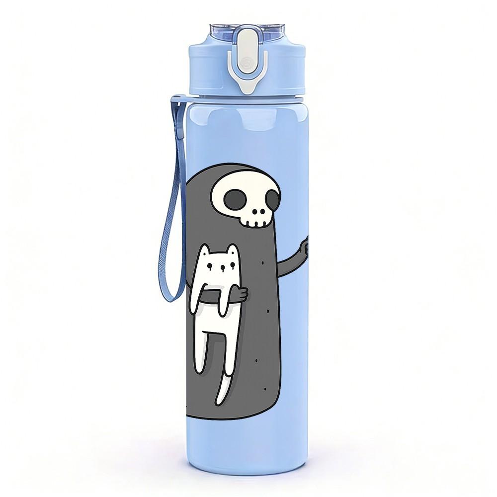1PC Skeleton Coffee Time Cartoon 750ml Color Plastic Sports Water Bottle Leakproof Flip Straw Lid Suitable for Sports Office Home Use