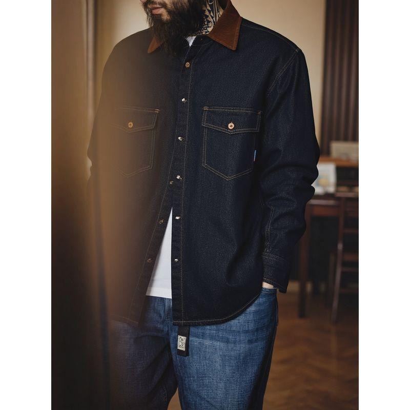 American Retro Amekaji Heavy-Duty Denim Work Shirt for Men, Spring and Autumn Hunting Jacket, Foreign Trade Men's Shirt