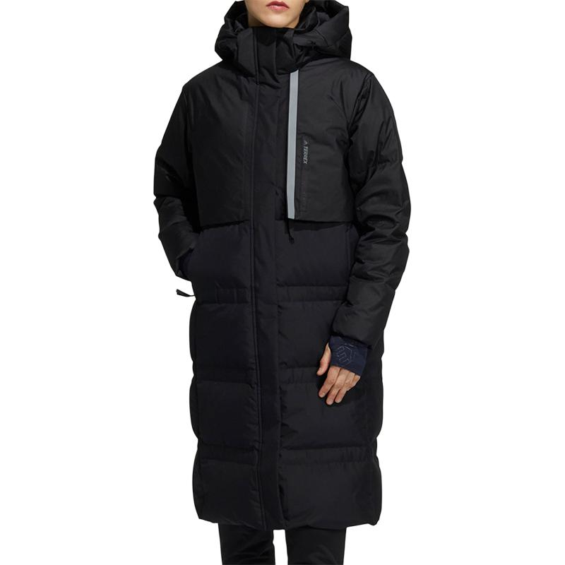 Adidas Solid Color Glow In The Dark Casual Mid-Length Hooded Down Jacket Women Outerwear Black H13861