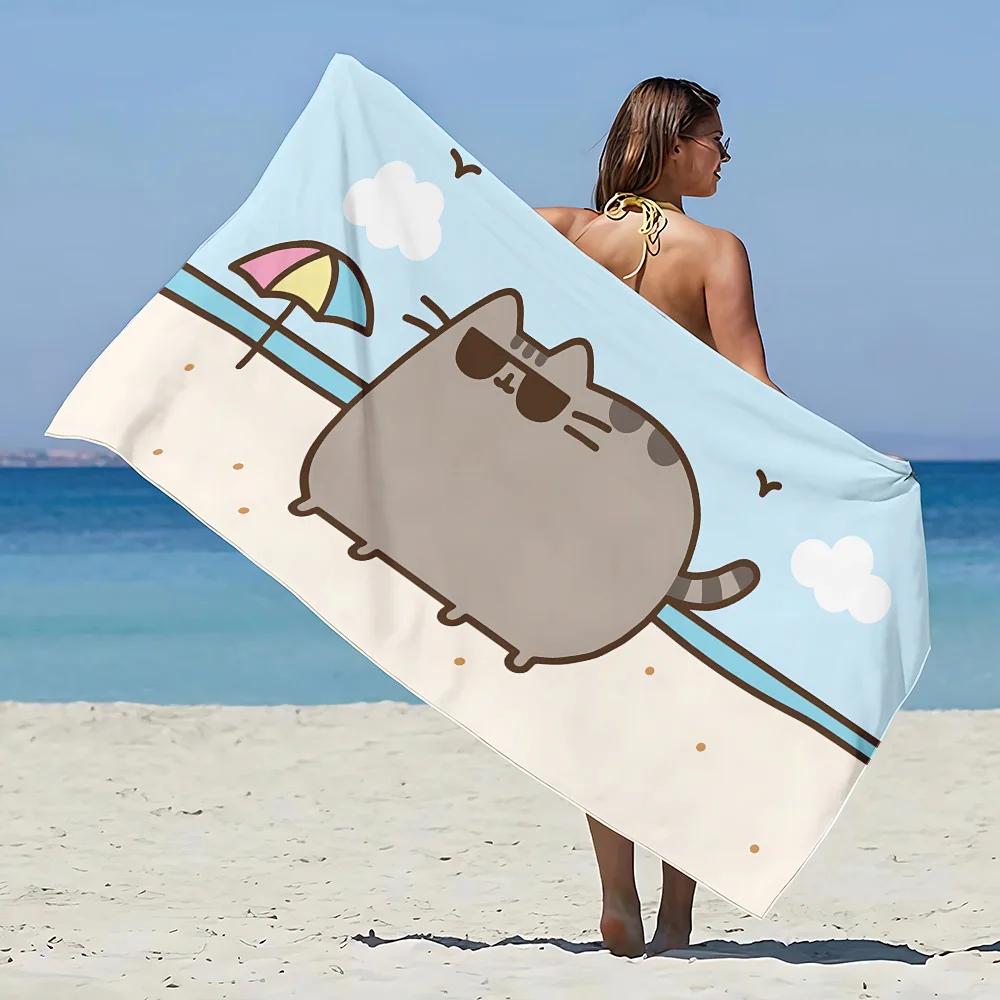 Beach Towel Microfiber Sand Free Quick Dry Soft Sandproof Pool Towels Gift for P-PUSHEEN Cat Women Travel Gym Shower Camping