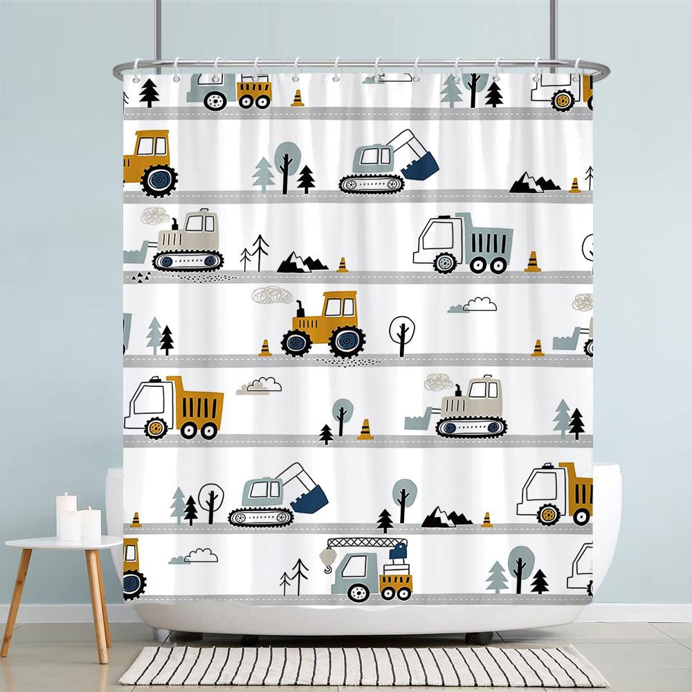 Kids Cartoon Animal Shower Curtain Funny Letters Blue Watercolour Fish Polyester Fabric Washable Shower Curtains Bathroom Decor