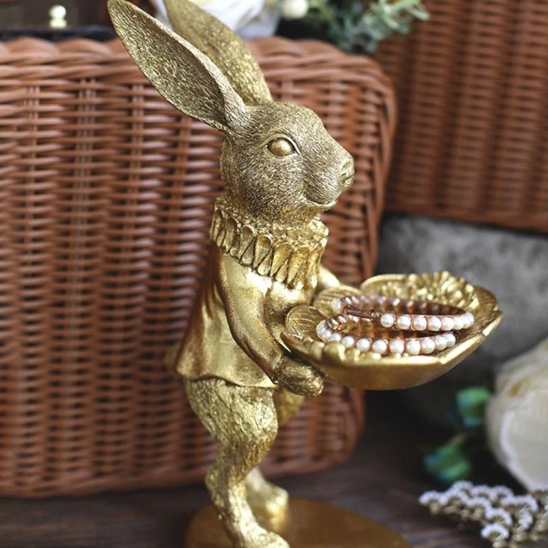 Harz-Kaninchenfigur mit abnehmbarer Schale zur Aufbewahrung von Ohrringen und Ringen Heimdekoration Eingangsbereich-Accessoire