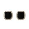 Korean Full Rhinestone Crystal Black Square Stud Earring for Women Simple Geometry Temperament Jewelry Christmas Girlfriend Gift