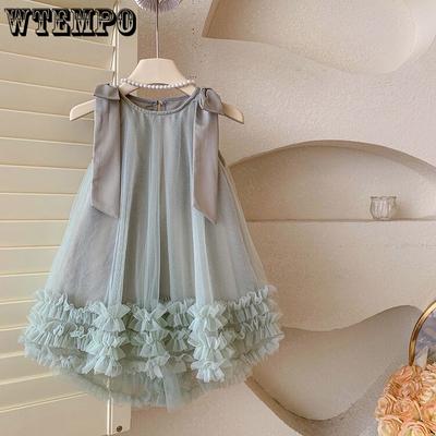Vestido de Princesa Dulce para Niñas Vestido de Gasa sin Mangas Moderno y Lindo Gasa de Doble Capa Super Hada Flor