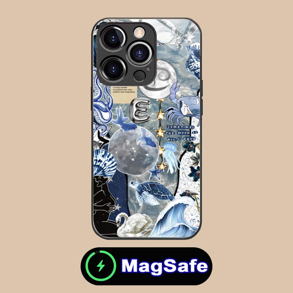 Zodiac Sign Cancer Mobile Phone Case for iPhone 17 16 15 14 13 12 11 Pro Max Plus Mini MagSafe Glass Colour Cover Pretty Luxury