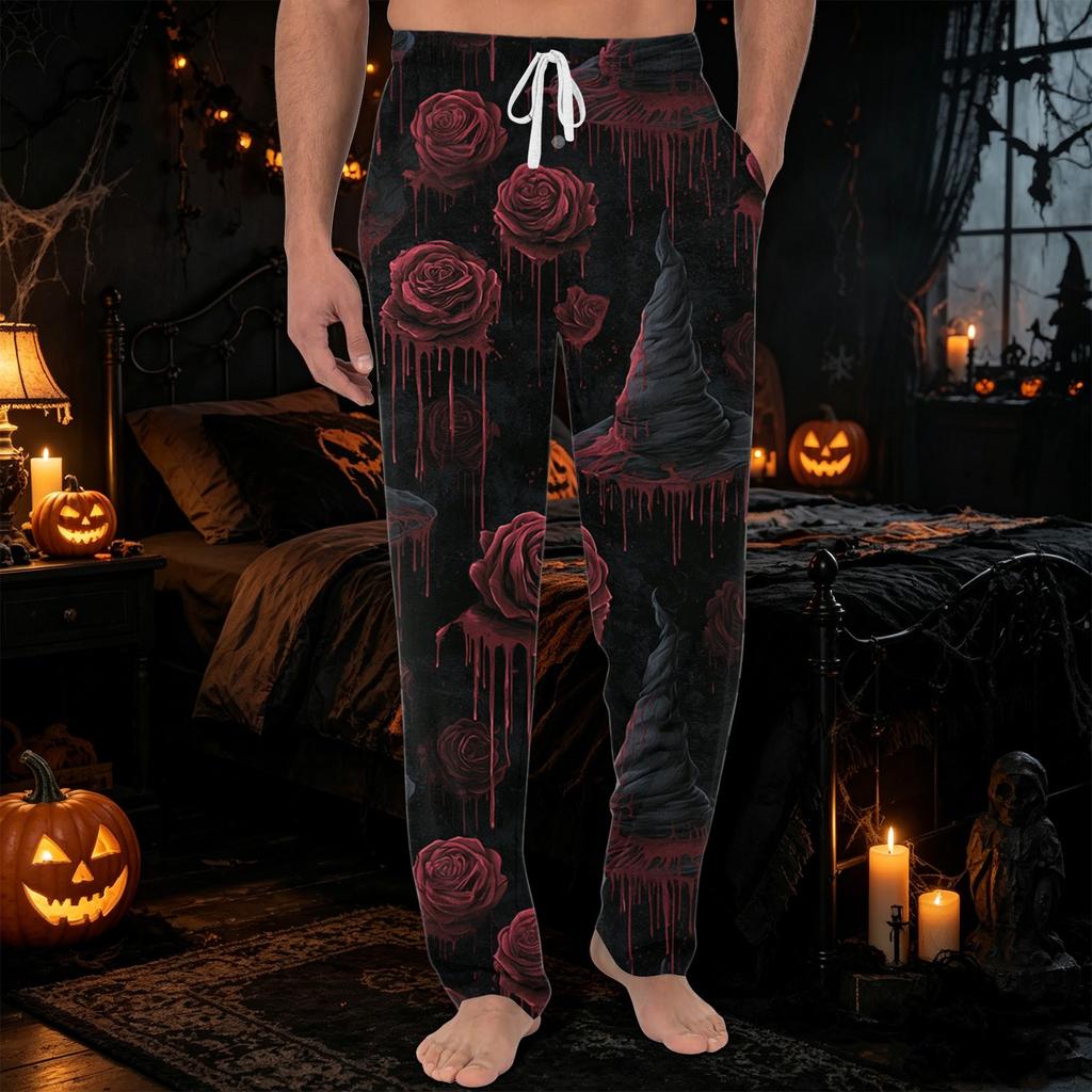 Men's Halloween Printed Knit Pajama Pants with Pockets - Color Casual Sleep Pants for Lounging