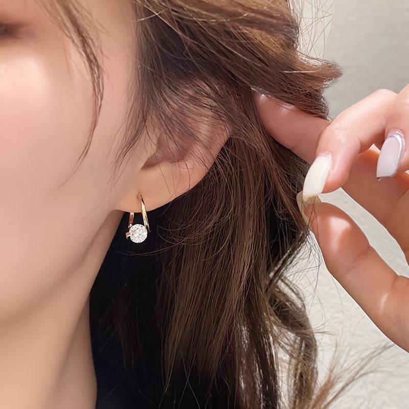 2pcs 14K Golden Plated Elegant Simple Style Zirconia Gold-Tone Stud Earrings, Versatile Fashion Earrings for Women'S Daily Wear