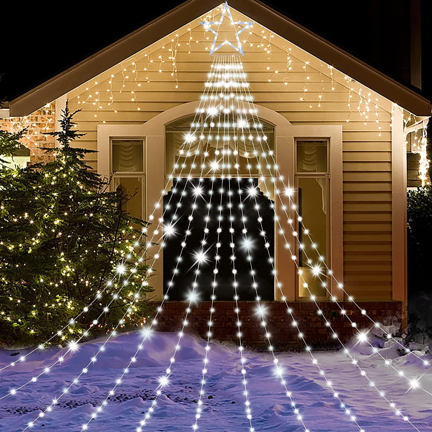 

Solar-Powered Curtain Lights, 350 LEDs, 3.5M, 8 Modes, Remote Control, Timer Function, IP44 Waterproof and Rainproof, Ideal for Christmas, DIY Party