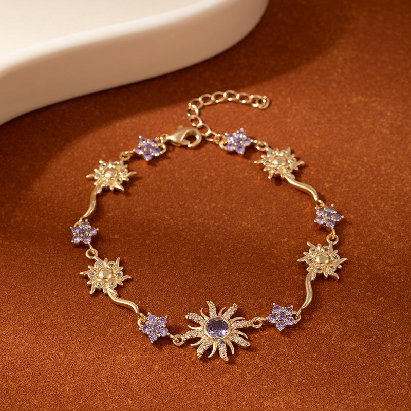 

Camellia Series Rose Pink Gemstone Bracelet Full Diamond Sparkling Geometric Gold Jewelry