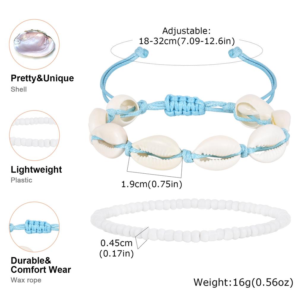 Fashion Two Pieces Boho Beach Shell Ankle Bracelet, Handmade Braided Adjustable String Seashell Anklets For Women Jewelry Summer