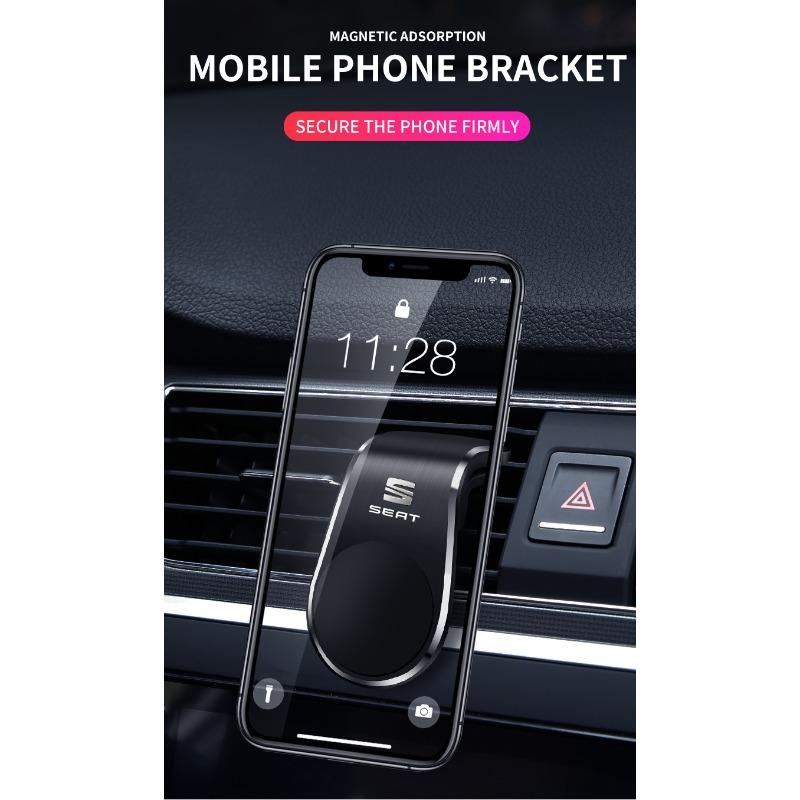 Magnetische L-förmige Auto-Handyhalterung mit Emblem für Seat Leon FR Altea Ibiza Toledo Cordoba Alhambra Arona Ateca Exeo