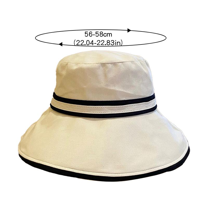 Women's Wide Brim Striped Bucket Hat - Soft Cotton Foldable Panama Sun Hat Solid Color Outdoor Beach Travel Cap