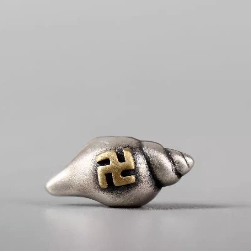 Tibetan Personalized Conch Swastika Cloud Bead Hand String - Buddhist Disciple Counting Beads. Height 15.5mm, Width 7.4mm