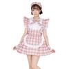 Clearstone Lyrical Palette Cosplay Halloween Idol Check Maid Dress for Women, Pink