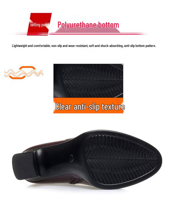 Autumn/Winter 2023 Chunky Heel Ankle Boots - Warm Fleece-Lined Leather Shoes for Middle-Aged Women