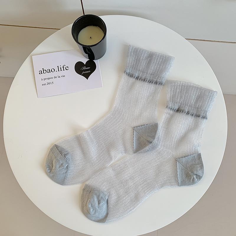 Female Summer Lace Ballet Wind Breathable Clear Glass Silk Mid Tube Pile Socks