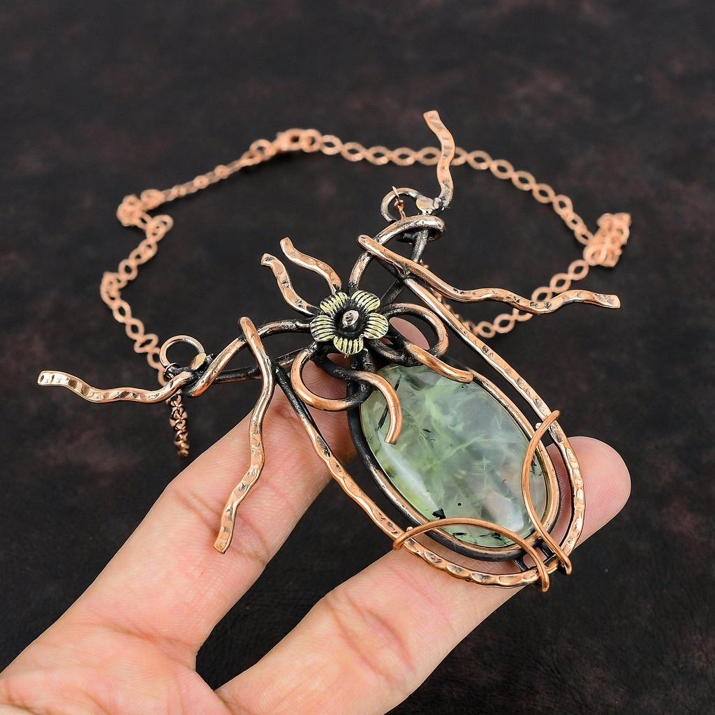 Moss Prehnite Necklace Copper Wire Wrapped Jewelry Adjustable Chain Necklace Copper Necklace Handmade Gemstone Jewelry Wire Wrapped Necklace