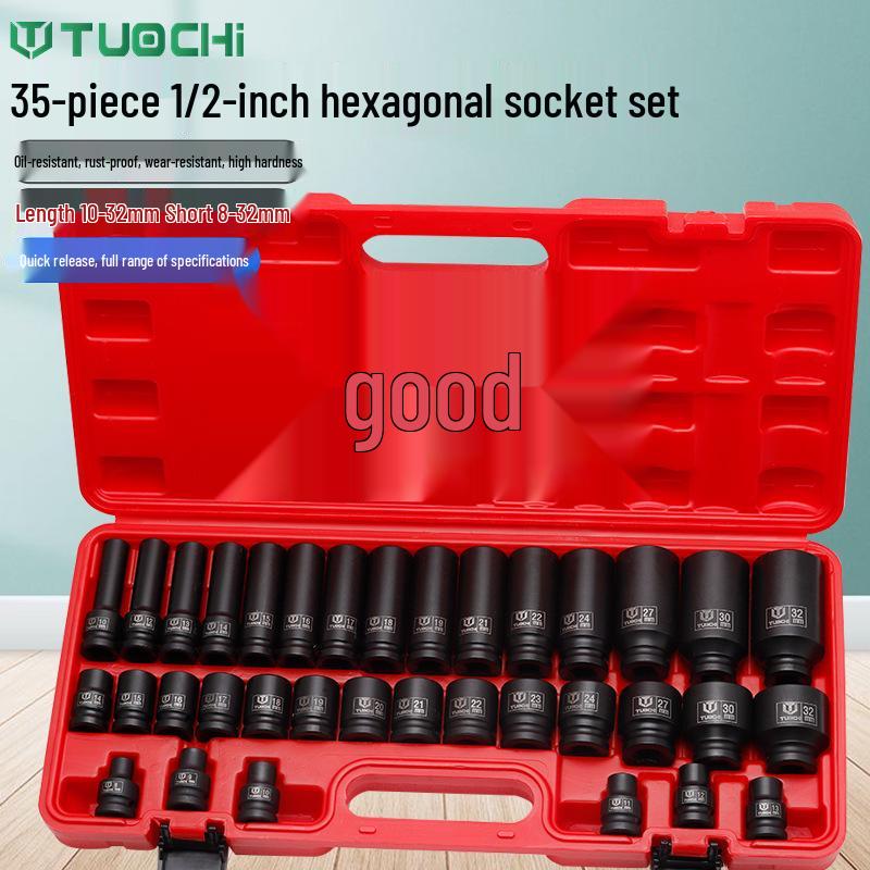 35-Piece Heavy-Duty 1/2 Inch Hex Impact Socket Set for Cars