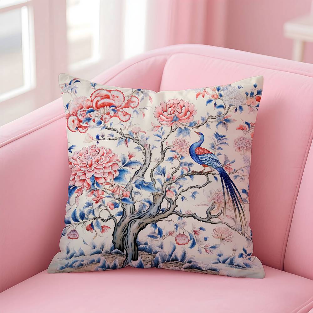 Elegant Traditional Chinese Art Pillow Case Comfort Sofa Bed Silky elegant Invisible zipper Custom Decorative cushion cover