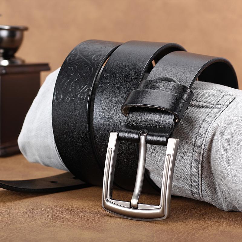Pure Cowhide Men'S Handmade Belt, Genuine Leather Retro First-Layer Cowhide Jeans, Casual Versatile Pin Buckle Belt