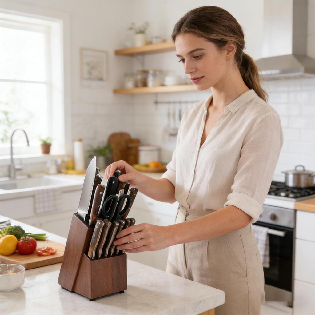 Kitchen Cutter Holder 14-Slot Wooden Organizer Cutter Holders For Counter Top For Kitchen Scissor Sharpenner Counter Top Home