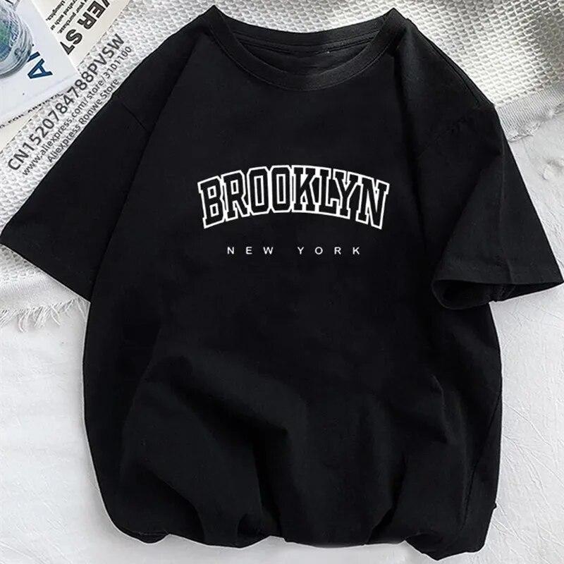 Womens Casual Sports Tshirt Top Brooklyn New York Print Stretchy Round Neck Breathable Fabric Short Sleeve Fitness Tee Top