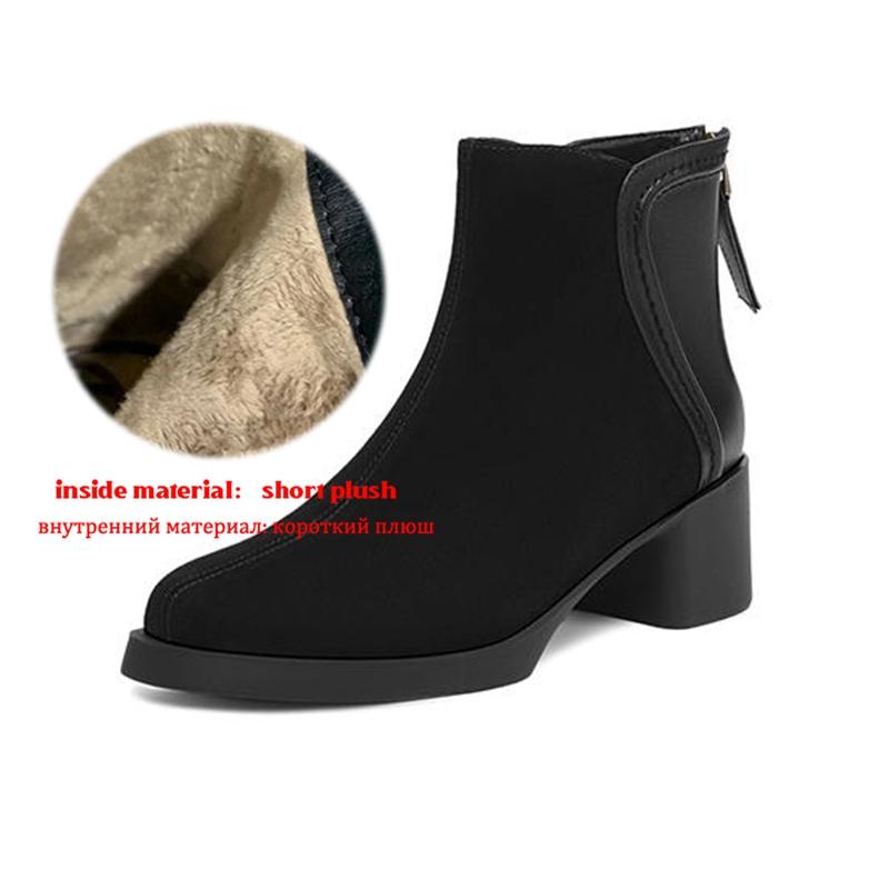 

Krazing Pot Cow Suede Nubuck Winter Round Toe Modern Boots Med Heels Zipper Patch Work Women Ankle Boots 42