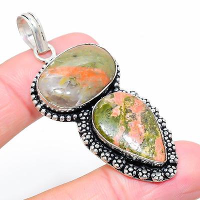 Unakite Natural 925 Sterling Silver Jewelry Pendant 2,36" Presente para ela