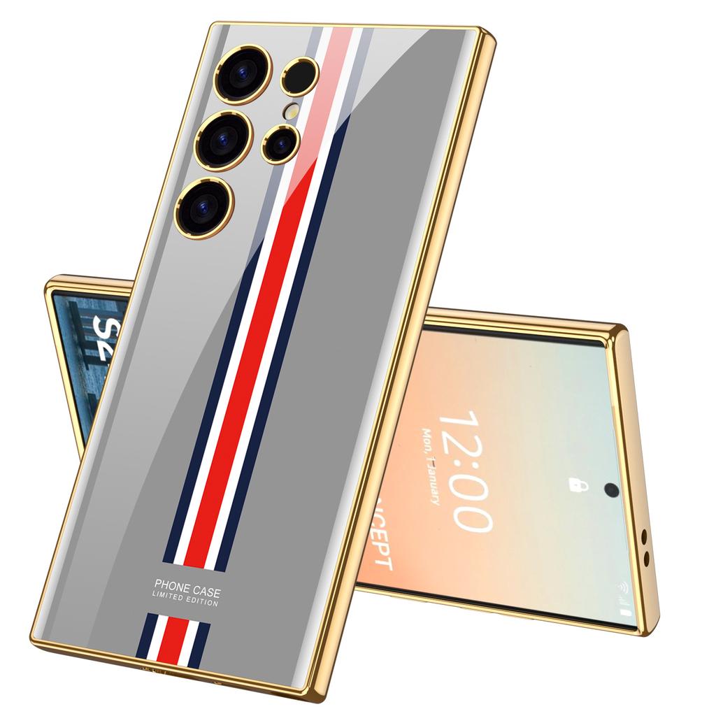 For Samsung Galaxy S24 S23 Ultra Plus Case Luxury Electroplated Painted Pattern Glossy Glass Shockproof Hard Cover Accessories