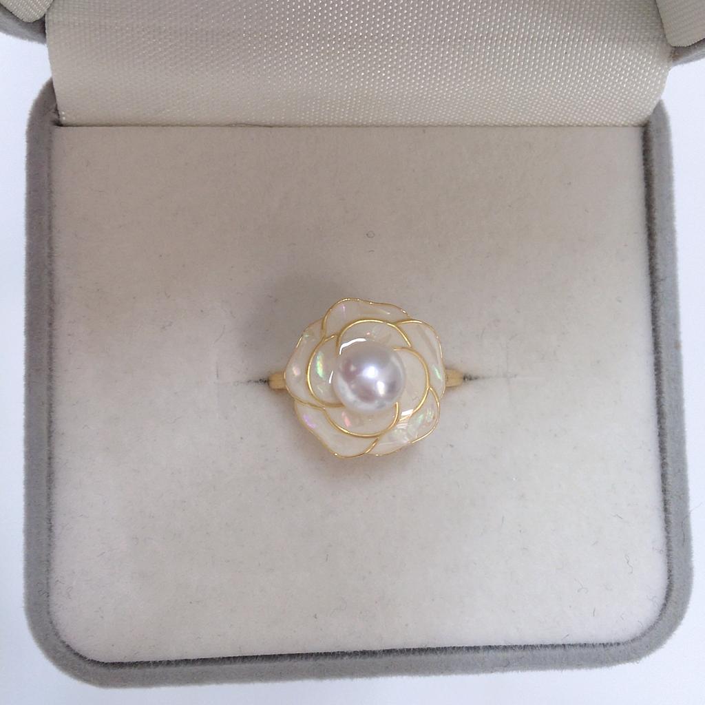 SHDIYAYUN 18k Gold Plated Camellia Elegant Natural Freshwater Pearl Ring Jewelry Women
