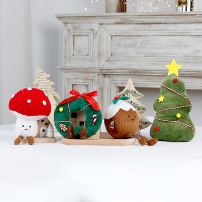 Yousheng Christmas Mushroom Plush Toy Xmas Tree Plushie Wreath Chocolate Cake Stuffed Doll Holiday Paty Home Decoration Festival Gift