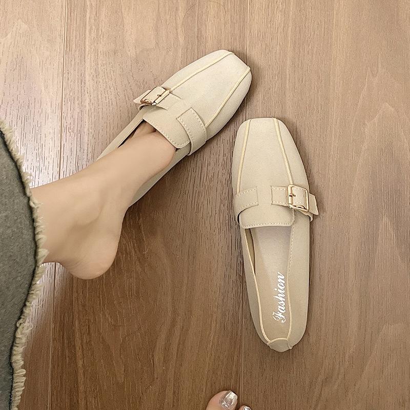 Gürtelschnalle Einzelne Schuhe Damen Frühling Herbst Ballerinas Neu Retro Eckige Zehen Loafers Einfarbig Damen Lässige Slipper Mokassins