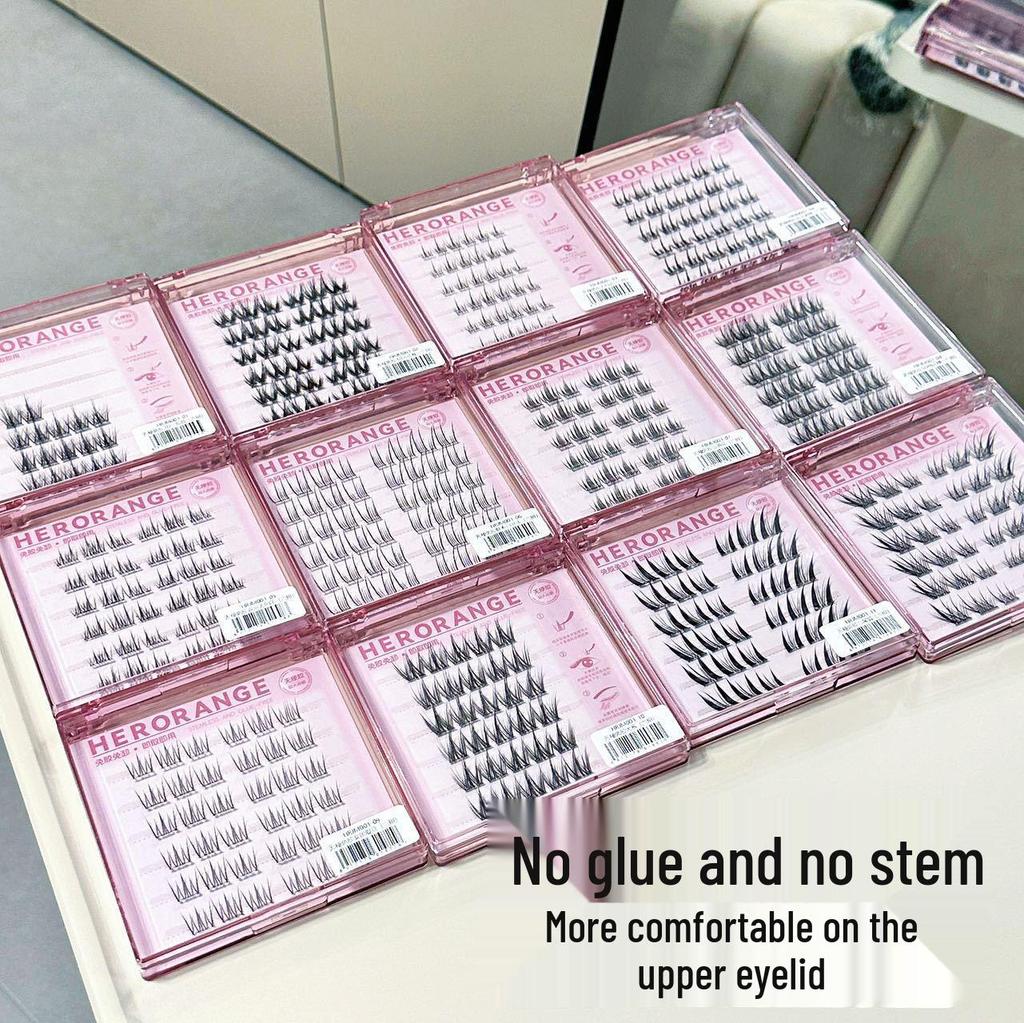 HERORANGE Self-Adhesive False Eyelashes: Stem-Free, Natural Curl, Ideal for Novices, Effortless Application