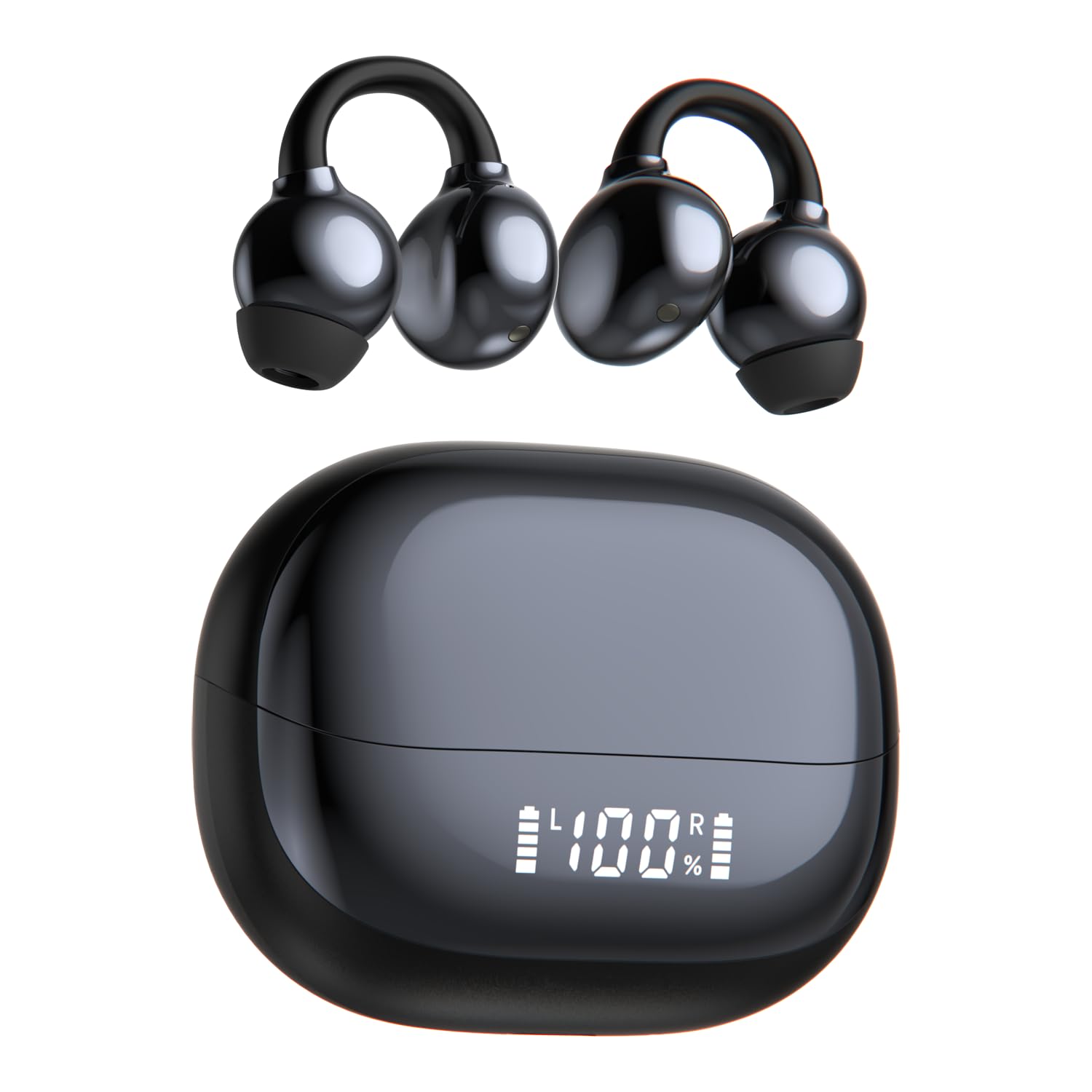 

Беспроводные Bluetooth-наушники с 6 силиконовыми вкладышами, интеллектуальным шумоподавлением ENC для звонков, 80 часами музыки, новейшим Bluetooth 2025, воздушным и открытым IPX7 звуком, инновационной костной проводимостью чёрный