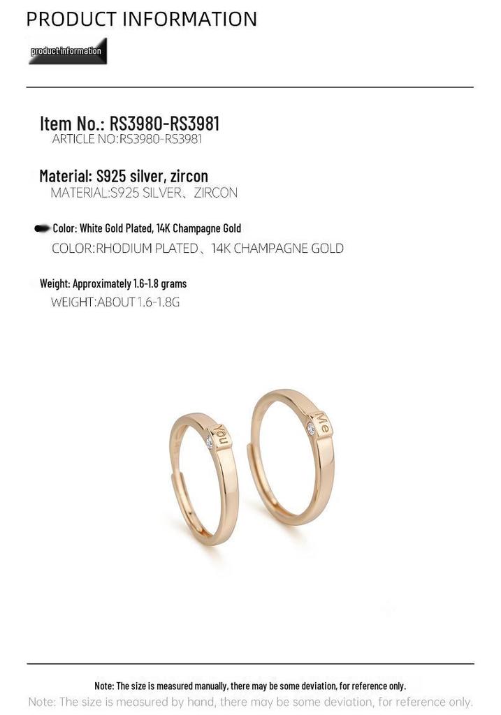 925 Sterling Silver You & Me Engraved Diamond Couple Rings - Unisex Personalized Design