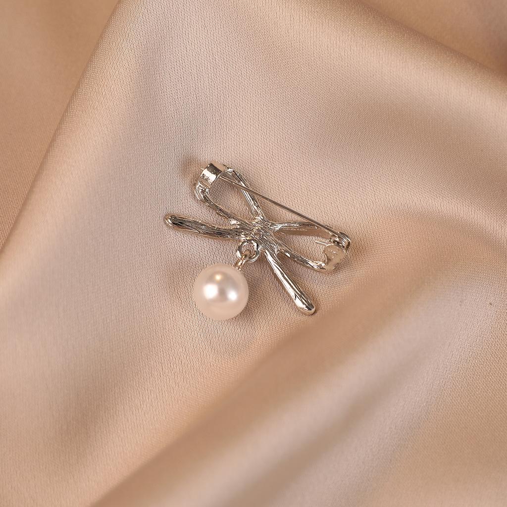Pearl Bow Anti-glare Brooch, High-end Diamond-encrusted Brooch, Corsage Collar Pin